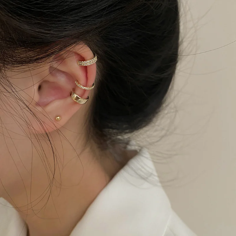 3Pcs Set Personality Zircon Clip Earrings for Women Punk Style Crystal Zircon Ear Cuff Fake Piercings Earring Jewelry Girl Gifts