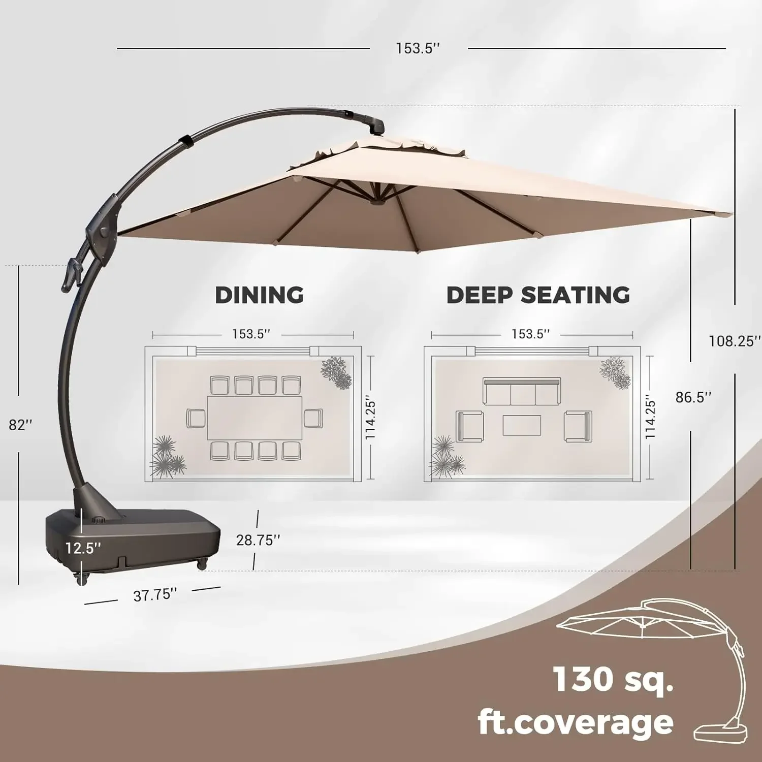 

Консольный зонт 10x13 футов, алюминиевый прямоугольный зонт со смещением, уличный навес