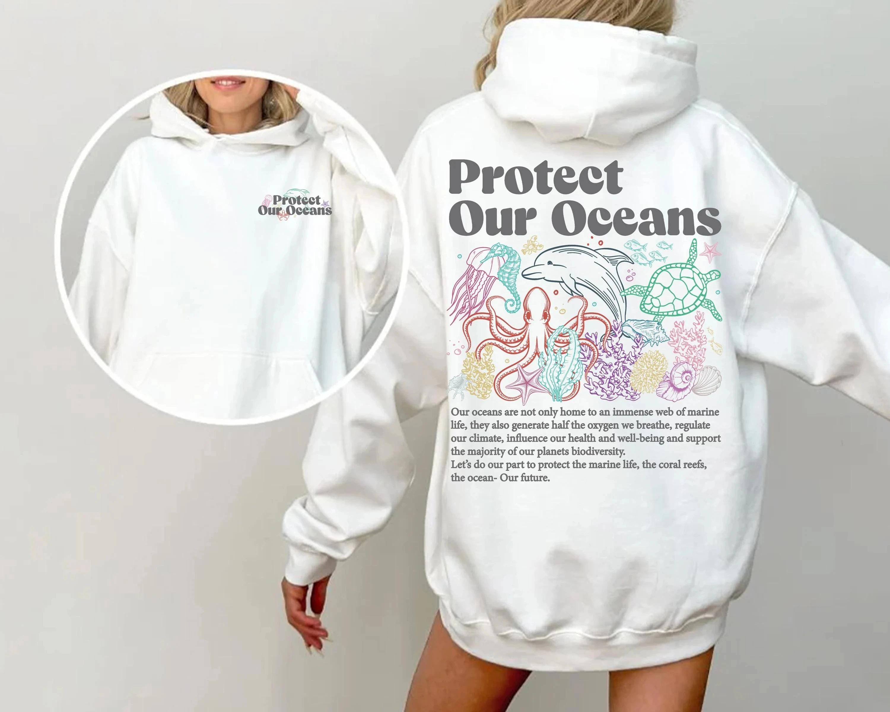 

Protect Our Oceans Hoodie Earth Day Hoodie Men's and Women's Long Sleeve Sweatshirt Pullover Y2k Tops Autumn and Winter Clothing
