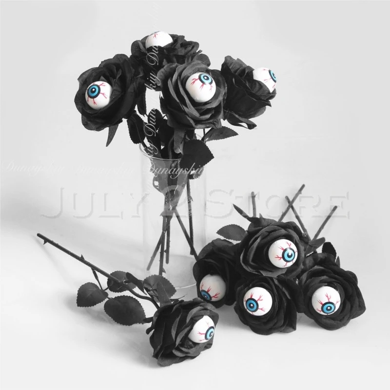 Halloween Costume Adults A Fake Rose Flower Black Single Stem Eyeballs Decoration Multicolor And Iron Wire Spider disguise Women - view 3