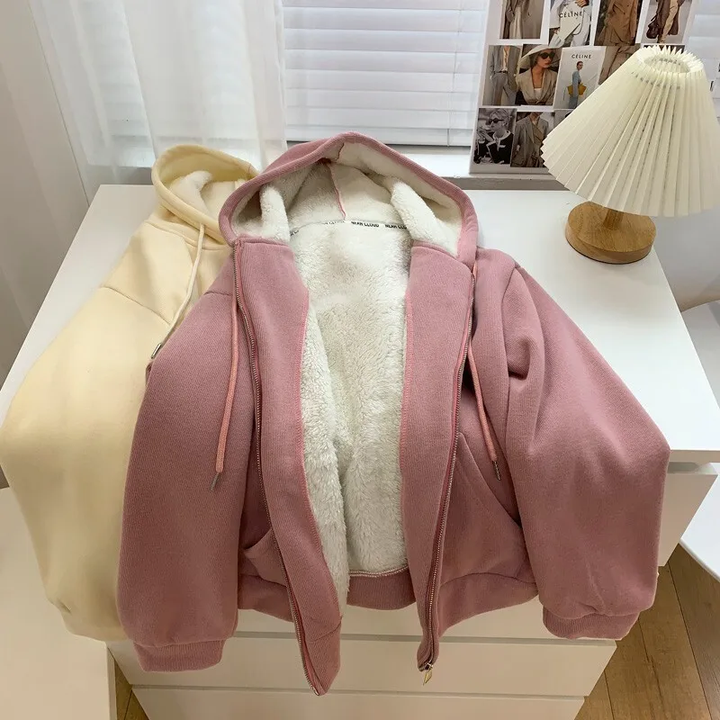 Casual Zipper Coat Women's Hoodies Autumn and Winter New Lazy Loose Plus Plush Thick Cardigan Women's Top Coat