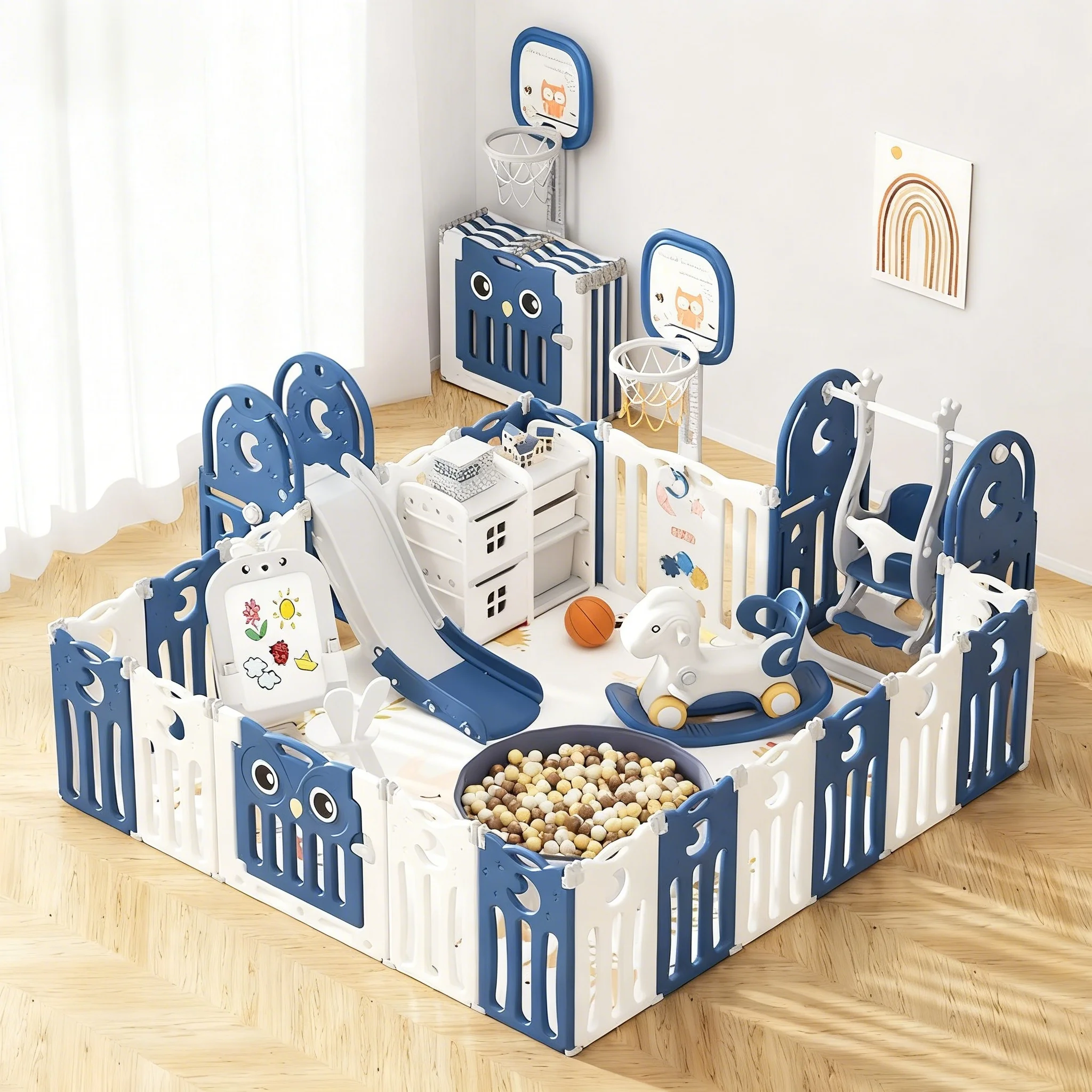 Wholesale Plastic Baby Play Fence with Spinning Gear Indoor Easy Assembly Children's Fence Toddler Kindergarten Safe Play Area