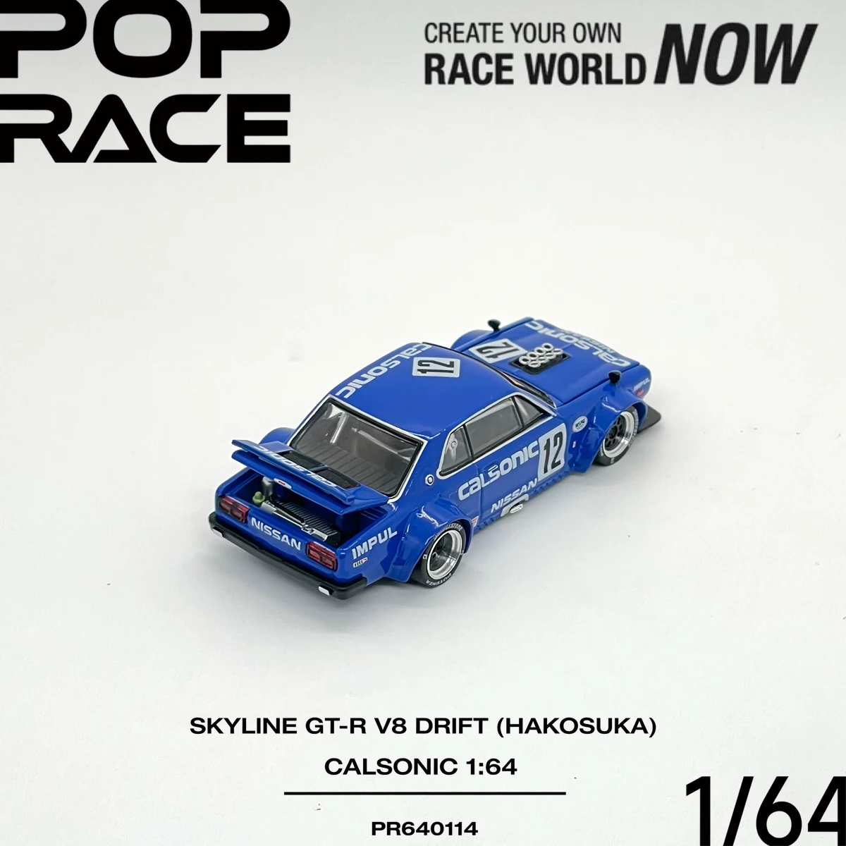 Pop Race 1:64 Skyline GT‑R V8 Drift Hakosuka Calsonic Open Hood & Trunk PR640114 Collectible Model Vehicles Alloy In Stock