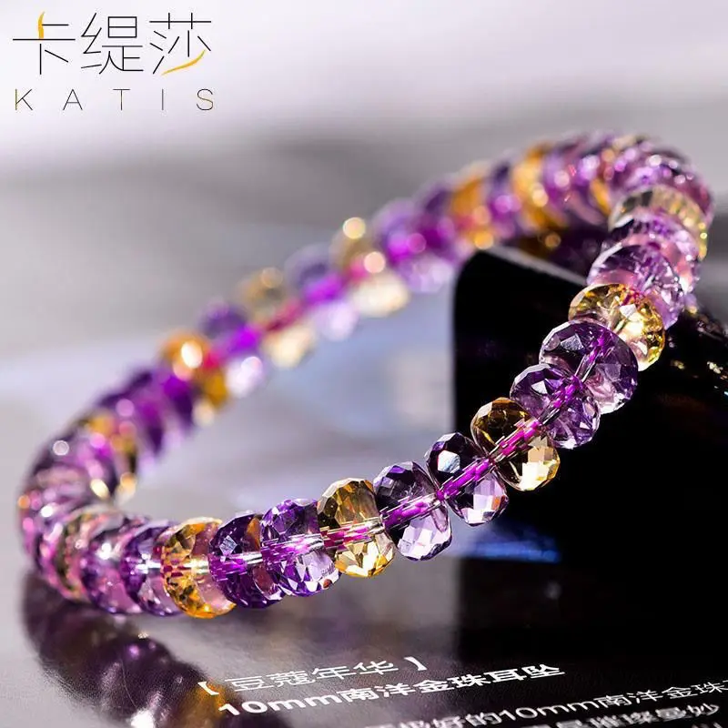 

Natural Citrine Amethyst Bracelet Boutique Emethyst Stone Cut Face Hand String Wheel Disc Beaded Accompanying Jewelry Ins Gifts