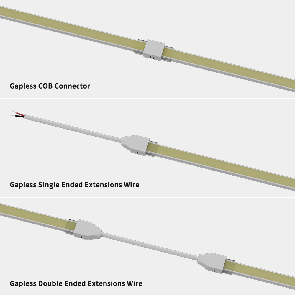 Gingsow 2 Pin Connectors for 10mm IP68 COB LED Strip Light LED Extension Transparent Gapless Combination Connector Kit