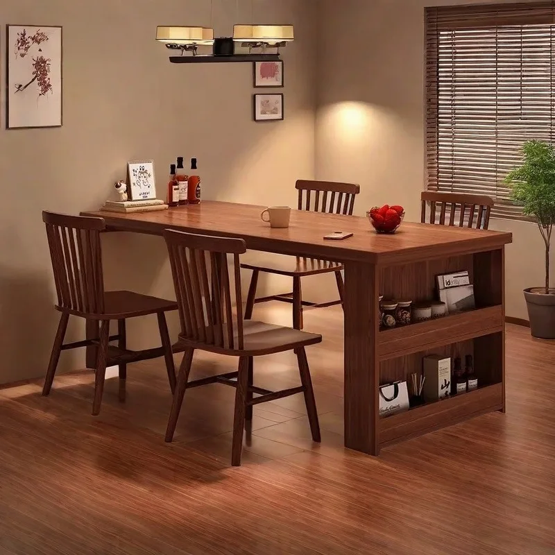 

Solid wood dining table, household small apartment, side cabinet integrated table and chair combination