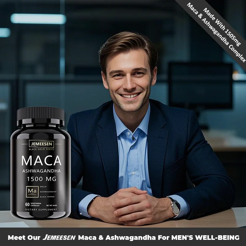 JEMEESEN - Suplemen Peningkat Pria - 500 mg Ashwagandha 1000 mg Akar Maca - Stamina & Energi, Kualitas Keseluruhan Pria