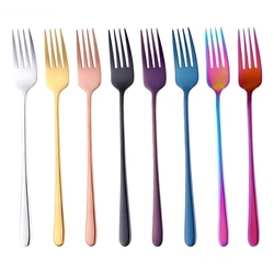 Colors Stainless Steel Long Handle Dinner fork Korean Rainbow Fork Hotel Restaurant Party Supplies Dinnerware Steak Gold Fork