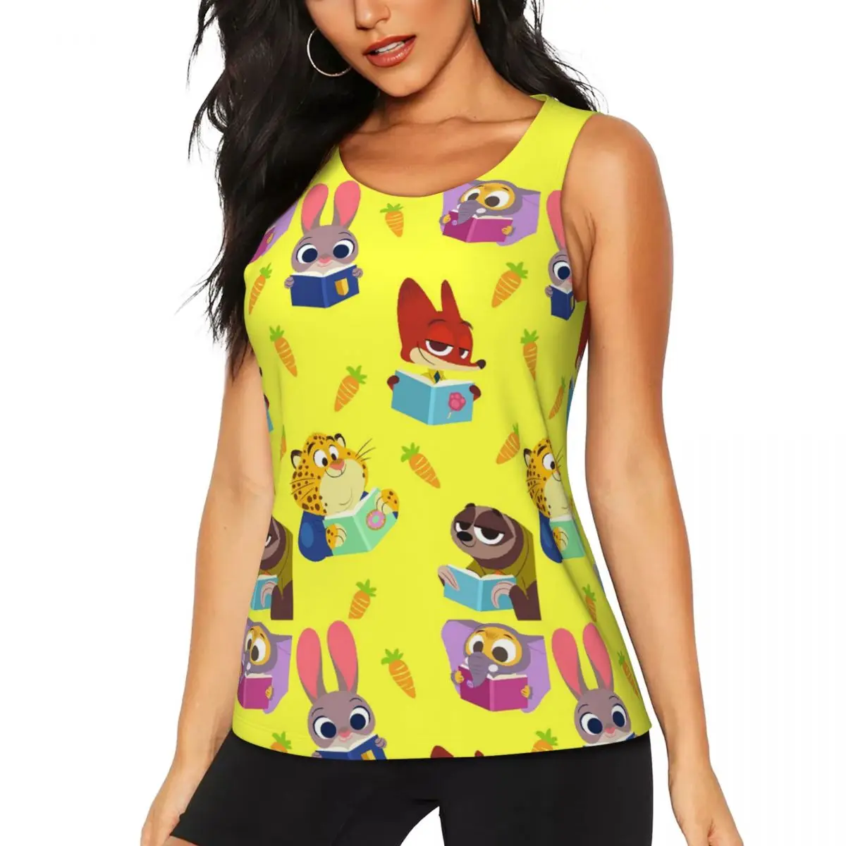 

Custom Zootopia Workout Tank Tops Women's Quick Dry Sleeveless Anime Yoga Shirts