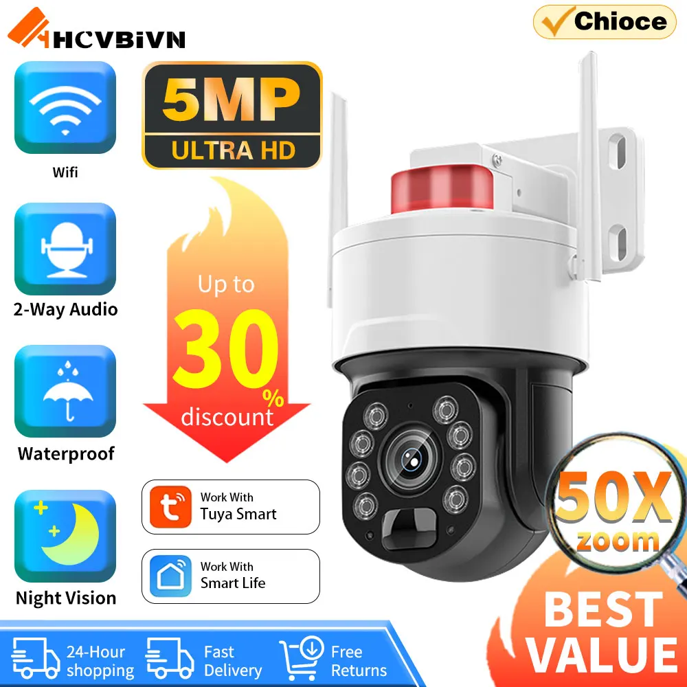 

Tuya Smart Life 5MP 50X Zoom Wifi IP Security Camera Outdoor 2-Way Audio Auto Tracking PTZ Wireless CCTV Surveillance Camera