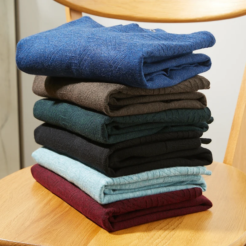 

Мягкий, приятный к телу мужской вязаный свитер с высоким воротником из шерстяной смеси, модный городской стиль, с длинными рукавами, осенне-зимний