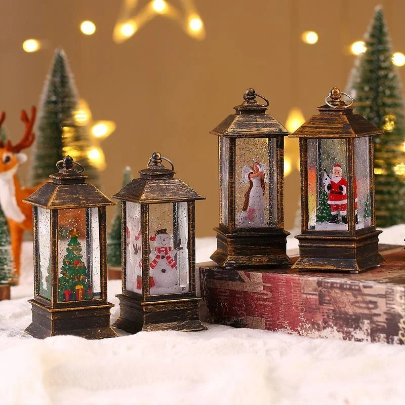 Retro Square Lamp Santa Claus Night Light Christmas LED Wind Lights Christmas Tree Ornaments Christmas Home Decoration Gift