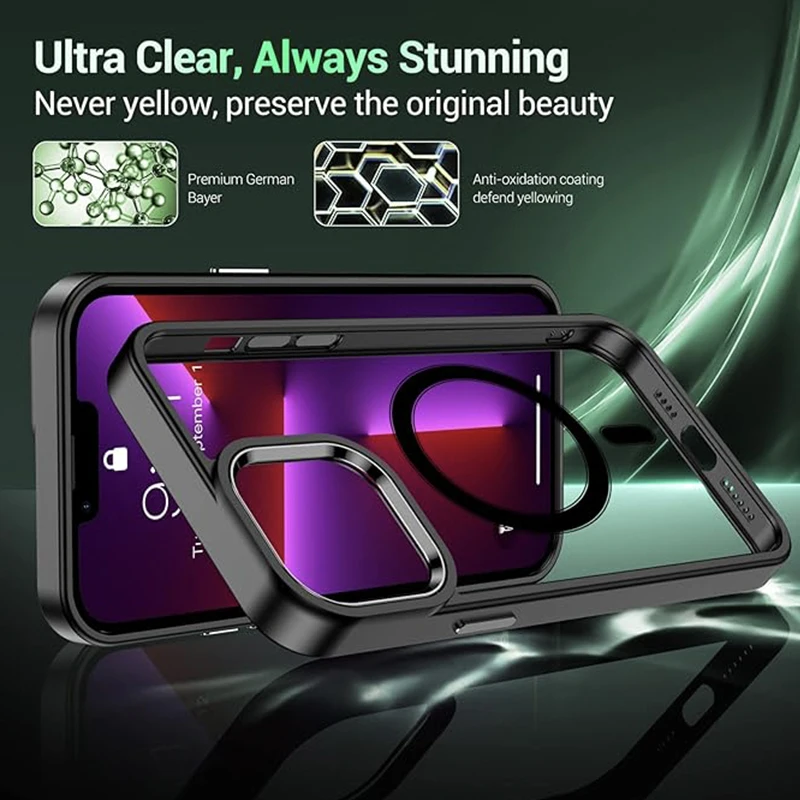 Clear Black Strong Magnetic Phone Case 3 in 1 with Screen Protector for iPhone 15 14 Pro Max Plus 12 13 Mini 11 Shockproof Cover