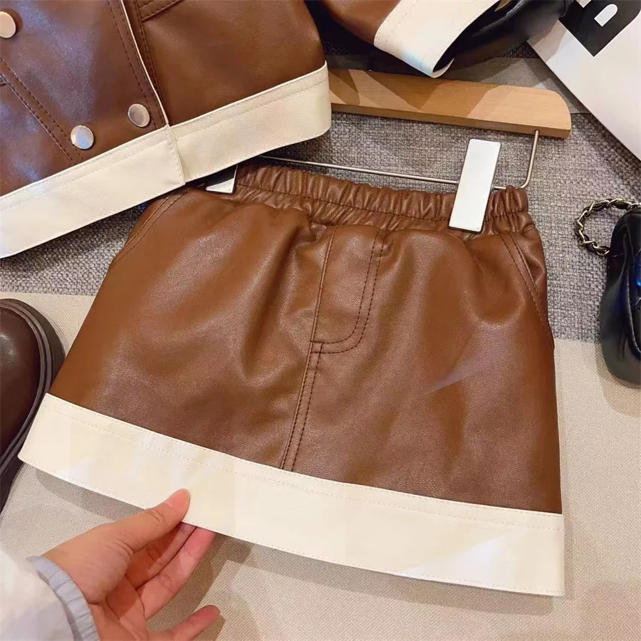 Girls Clothes Sets Spring Autumn 2024 Children Fashion Leather Jackets Skirts 2pcs Party Suit For Baby Dress Costume Kids Outfit