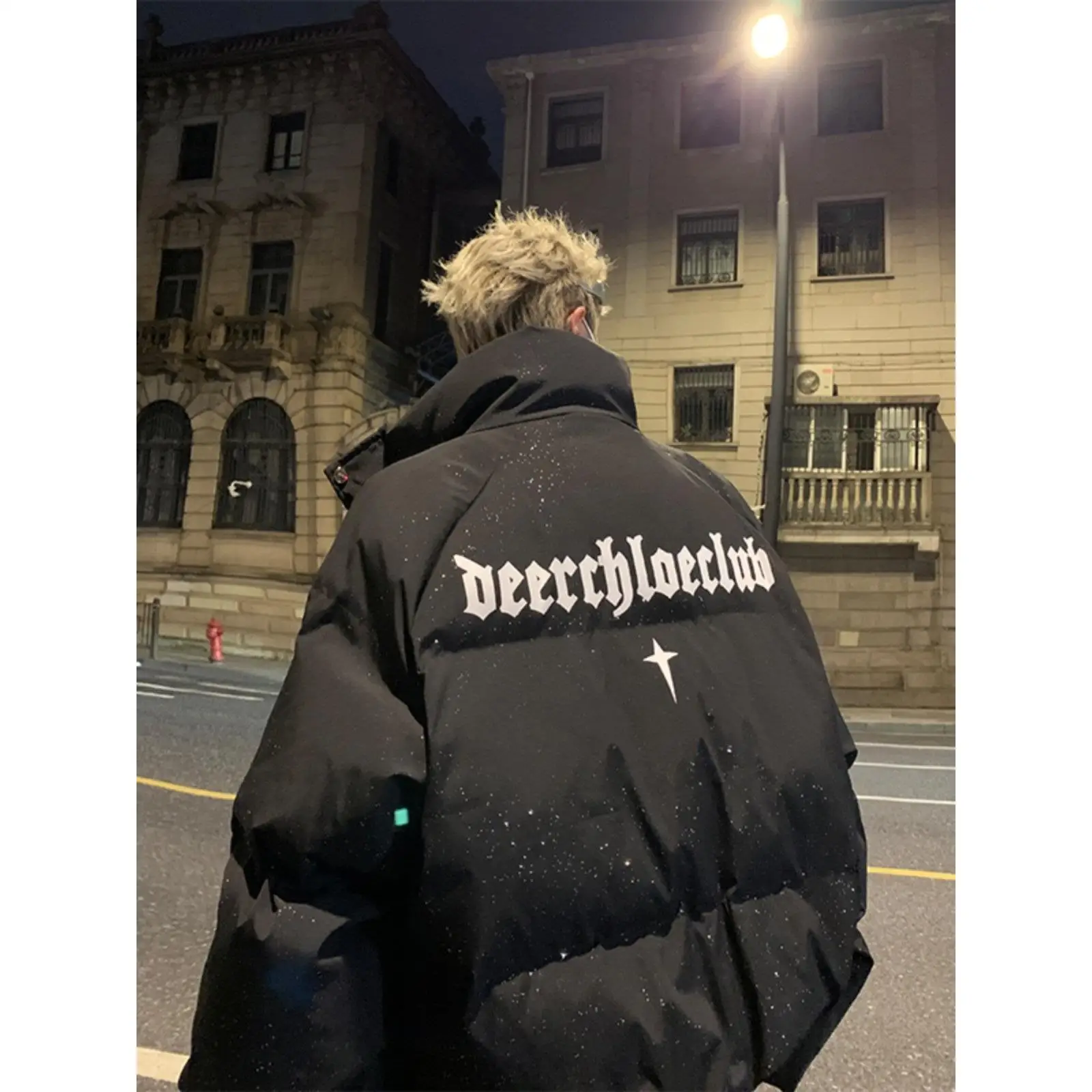 

Thiened American Letter Men's down Jaet Winter Outerwear for Couples Youth Sle Printed Coat with Zipper Closure