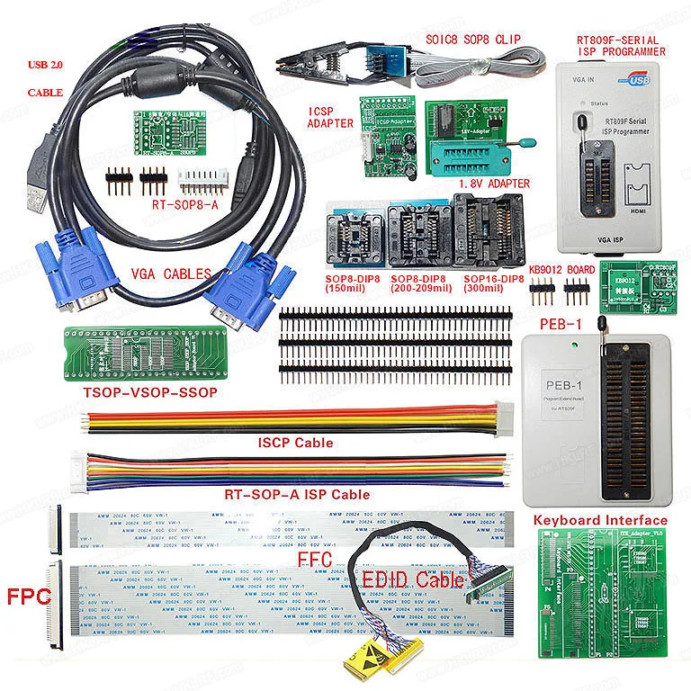 2026 RT809F Programmer All Adapters+IC Clip+Motherboard LCD Reader + PEB-1 + EDID + ISP-DuPont-Heade