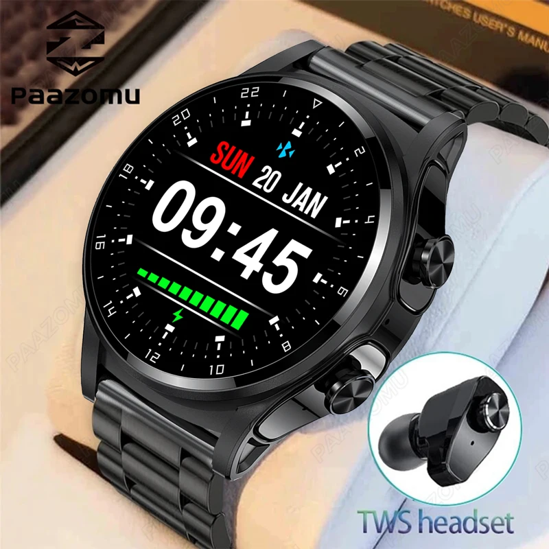 2023 New 2 in 1 Smartwatch With TWS Bluetooth Call Headset NFC 400mAh Battery Music Control 100+ Sport Mode Waterproof Men Watch