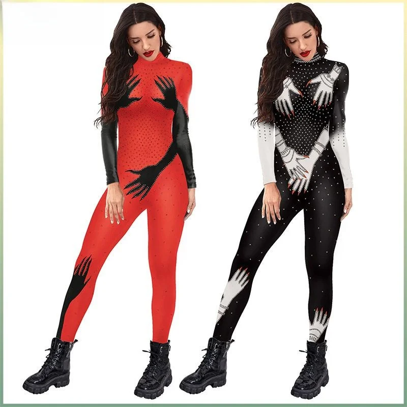 

loween Cosplay Tight Fit Par Jumpsuit Women's High Waist Long Pants Diamond Embellied Original Design Thiened Ensemble