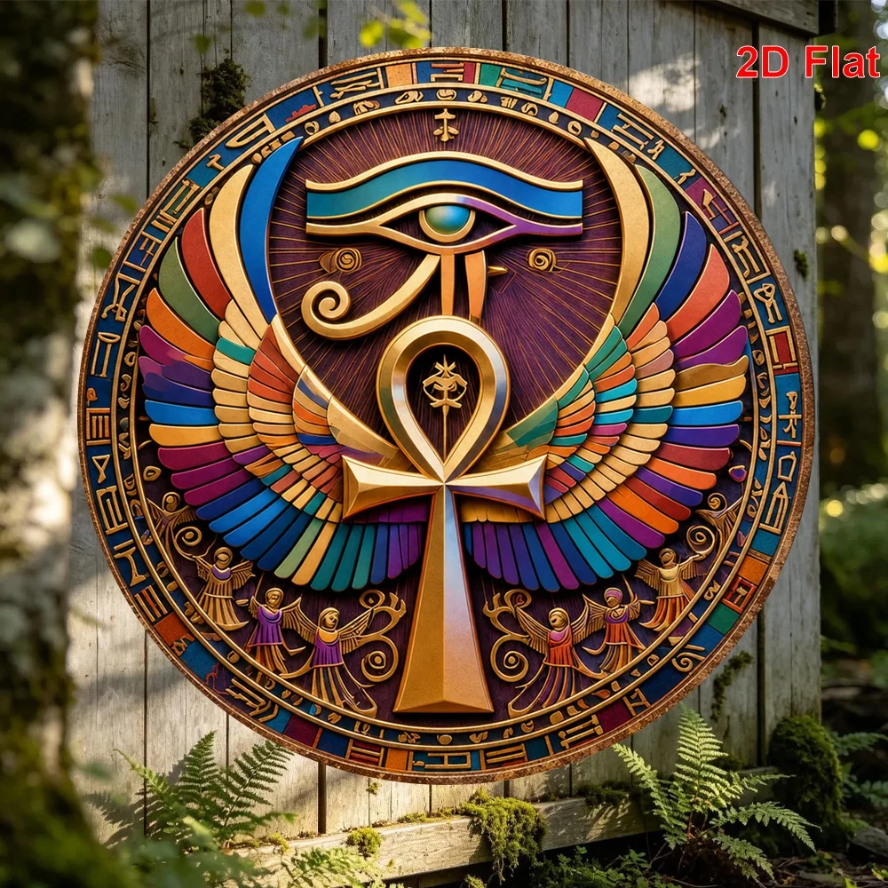Egyptian Horus Eye Wall Art - 19.81 Inch Gold Metal Sign with Hieroglyphs, Vintage Blue Background, Waterproof Home Decor for Li