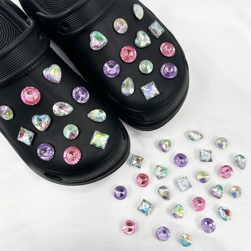 

24PCS Fashion Shoe Charms Set Accessories Hole Shoe Buckle Sparkling Colored Diamonds DIY 3D Shoes Decorations for Bogg Bag Gift