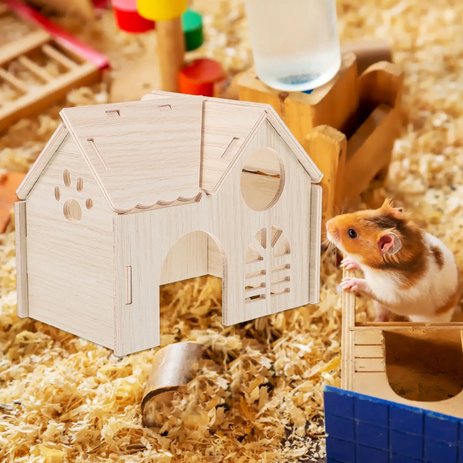 Hamster Wood House Rabbit Guinea Pig House Rabbit Household Decorative Cage Hamster Hideout Wooden House Wear-Resistant Pet Cage