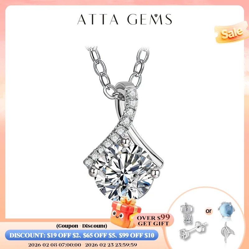 

ATTAGEMS Excellent Cut Pass Diamond Test 1-2 ct D Color Good Clarity VVS1 Moissanite 925 Silver Pendant Necklace for Women Gift