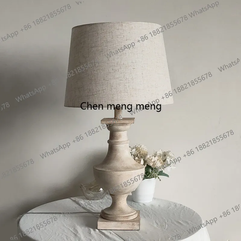 medieval solid wood table lamp square antique bedroom bedside lamp living room bed and breakfast club decorative fabric lamps