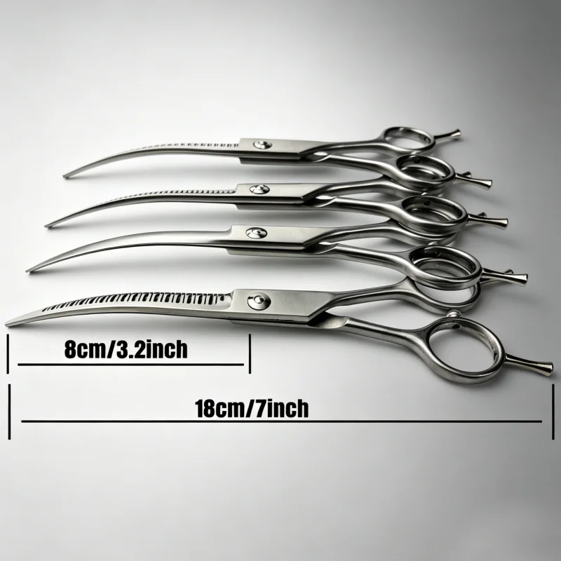 Wingsbro 7 Zoll gebogene Hundeschere, 4 verschiedene Ausführungen von gebogenen Haustier- und Haarschneidescheren – Detail 2