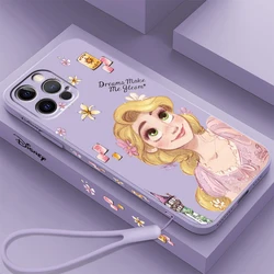 Księżniczka splątana Rapunzel płynna lewa lina do Apple iPhone 15 14 13 12 11 XS XR X 8 7 SE Pro Max Plus Mini Funda etui na telefon