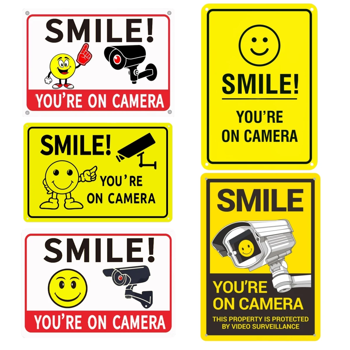 1pcs Warning Metal Sign “Smile You’re on Camera” Tin Sign, Aluminum Sign, Easy To Install,Waterpoof,More Picture for Choose