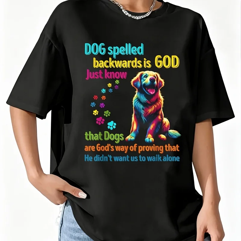 Dog Spelled Backwards Is God Women's 100% Cotton T-Shirt Fun Print Short Sleeve Top Casual Round Neck Tee S-5Xl