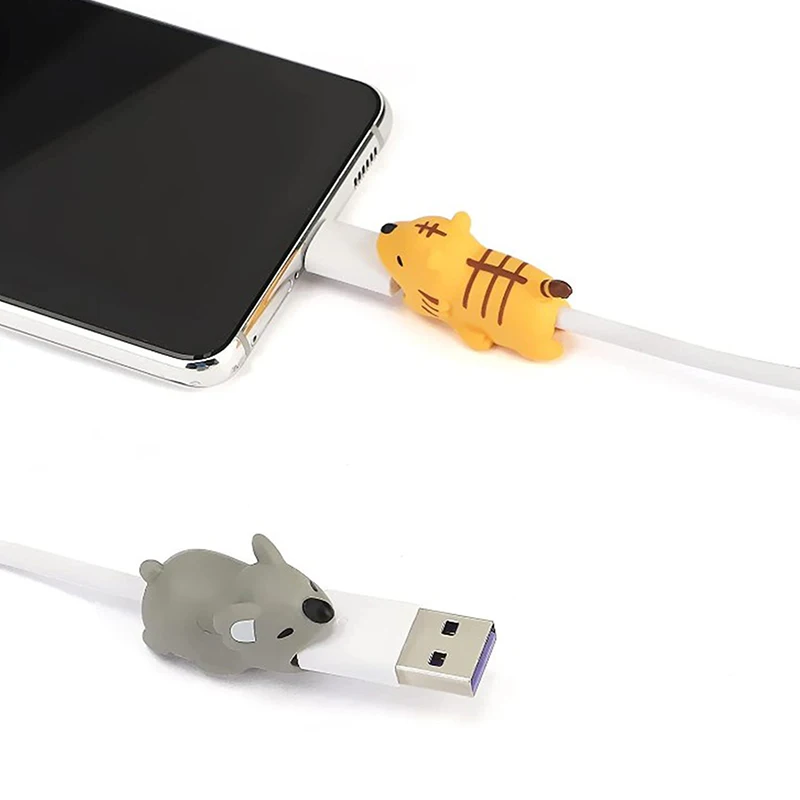 Organizador de Cables de animales de dibujos animados, Protector de Cable de mordida de datos, accesorios de soporte de teléfono, cubierta de ahorro de Cable, cargador de línea USB de teléfono