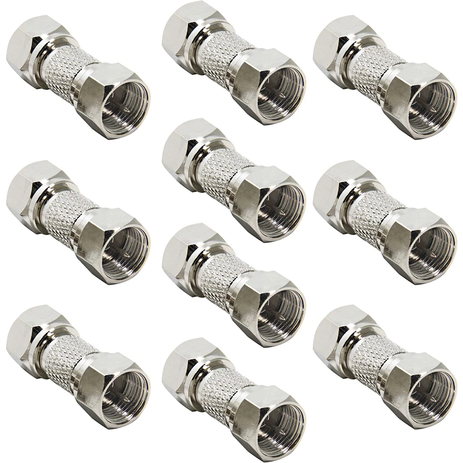 F Male to F Male 10 Pack F Type Coax Barrel Connector Coupler 75 Ohm Coaxial Cable Adapter for TV Antenna Splitter Amplifier