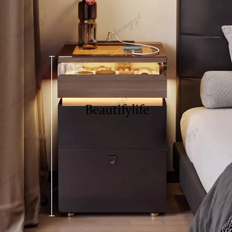 

Drawers Nightstand Luxury Storage Cabinets Mobile Bedside Table Fingerprint Lock Organizer Criado Mudo Hotel Furniture