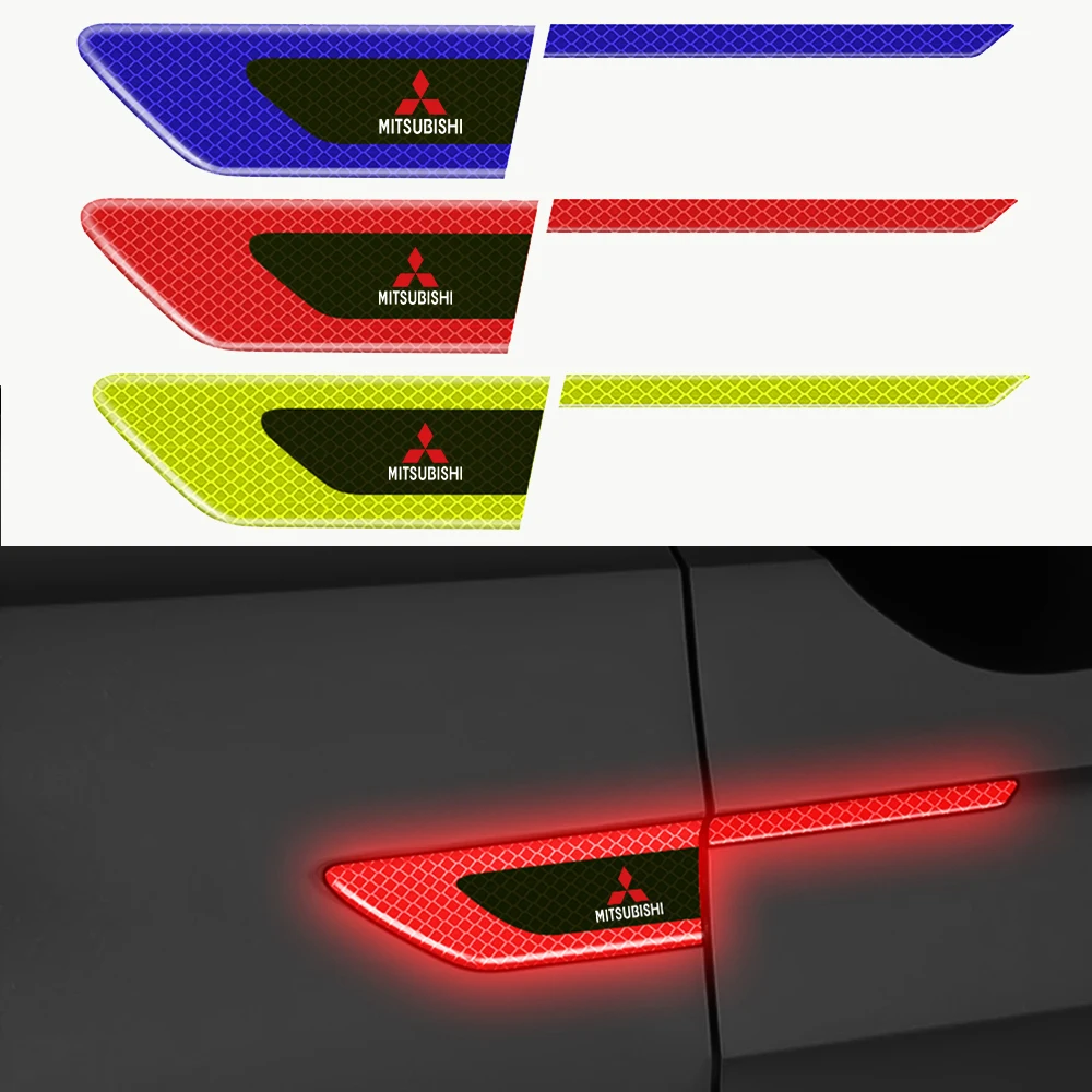 

2PCS Car Body Reflective Stickers Side Safety Warning Door Protection Stickers For Mitsubishi Lancer Asx Outlander Pajero L200