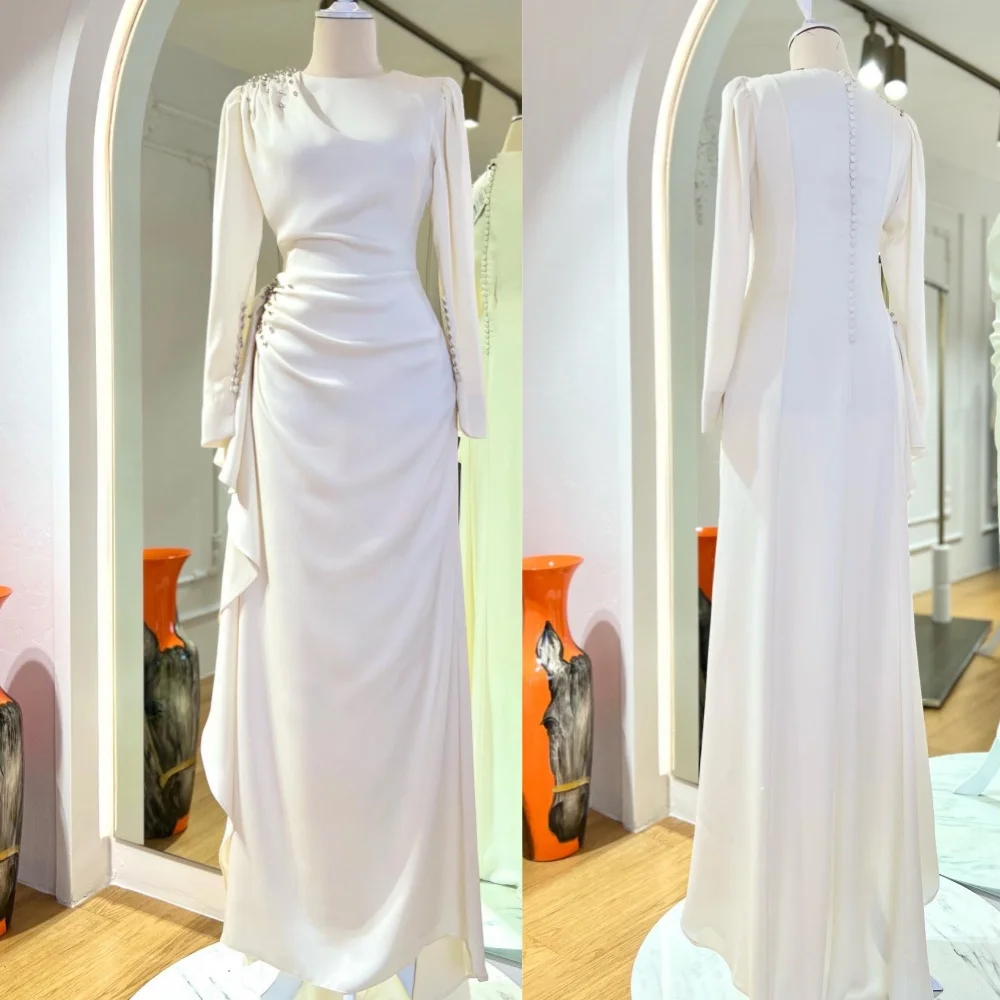 

High Quality Sparkle Exquisite Jersey Beading Draped Pleat Quinceanera A-line O-Neck Bespoke Occasion Gown Long Dresses