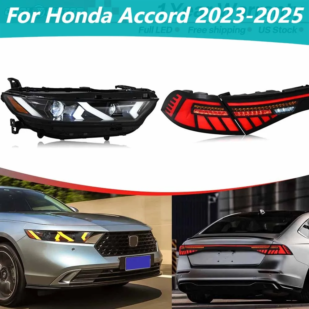 

2Sets LED Projector Headlights+Rear Tail Lights For Honda Accord 2023-2025 Lamp