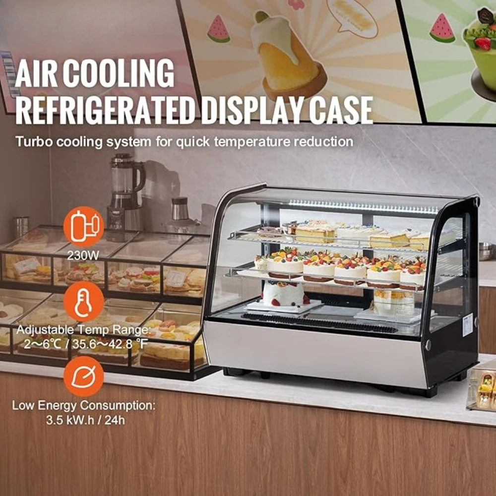 5 Cu.Ft./146L Pastry Display Case 2-Tier Commercial Display Refrigerator with LED Lighting Countertop Refrigerator Display Case