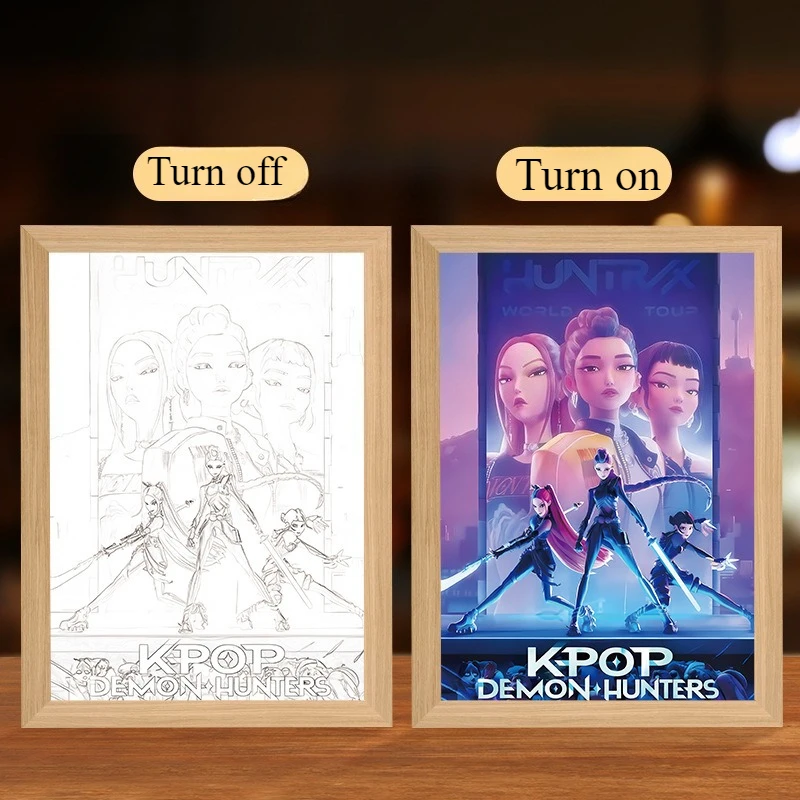 

Kpop Demon Hunters Night Light Painting Anime Decorative Painting LED Three Color Lighting Atmosphere Light Decoration Gift