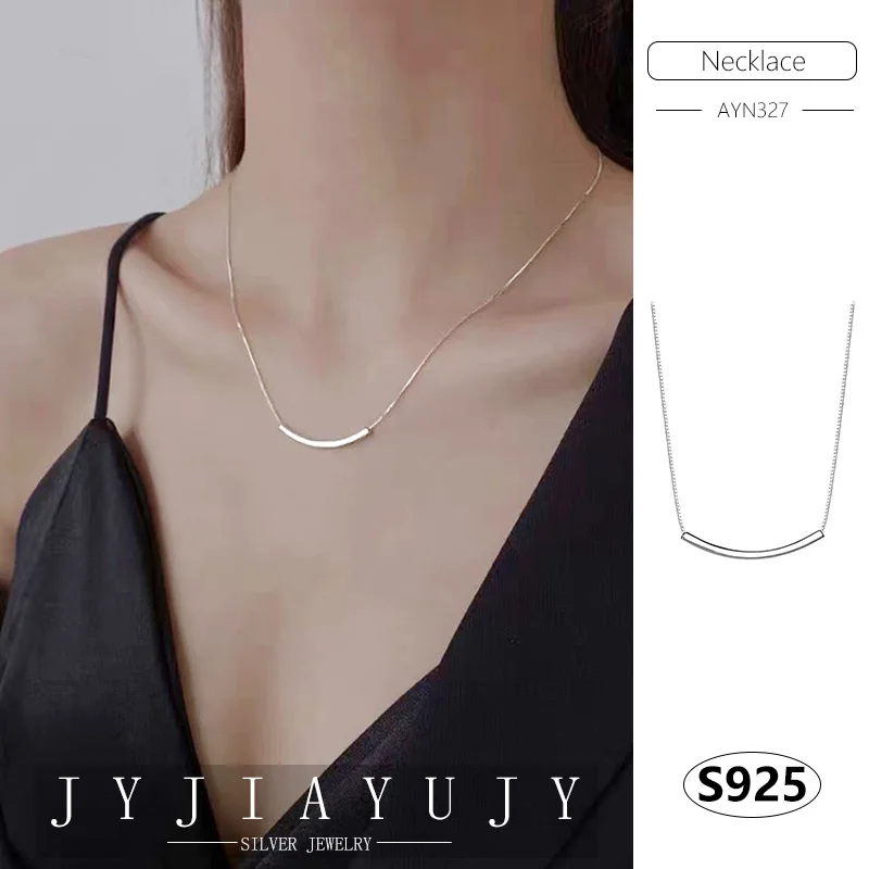 JYJIAYUJY 100% Sterling Silver S925 Necklace Smooth Surface Square Bend Shape Trendy Hypoallergenic Women Jewelry Gift AYN327