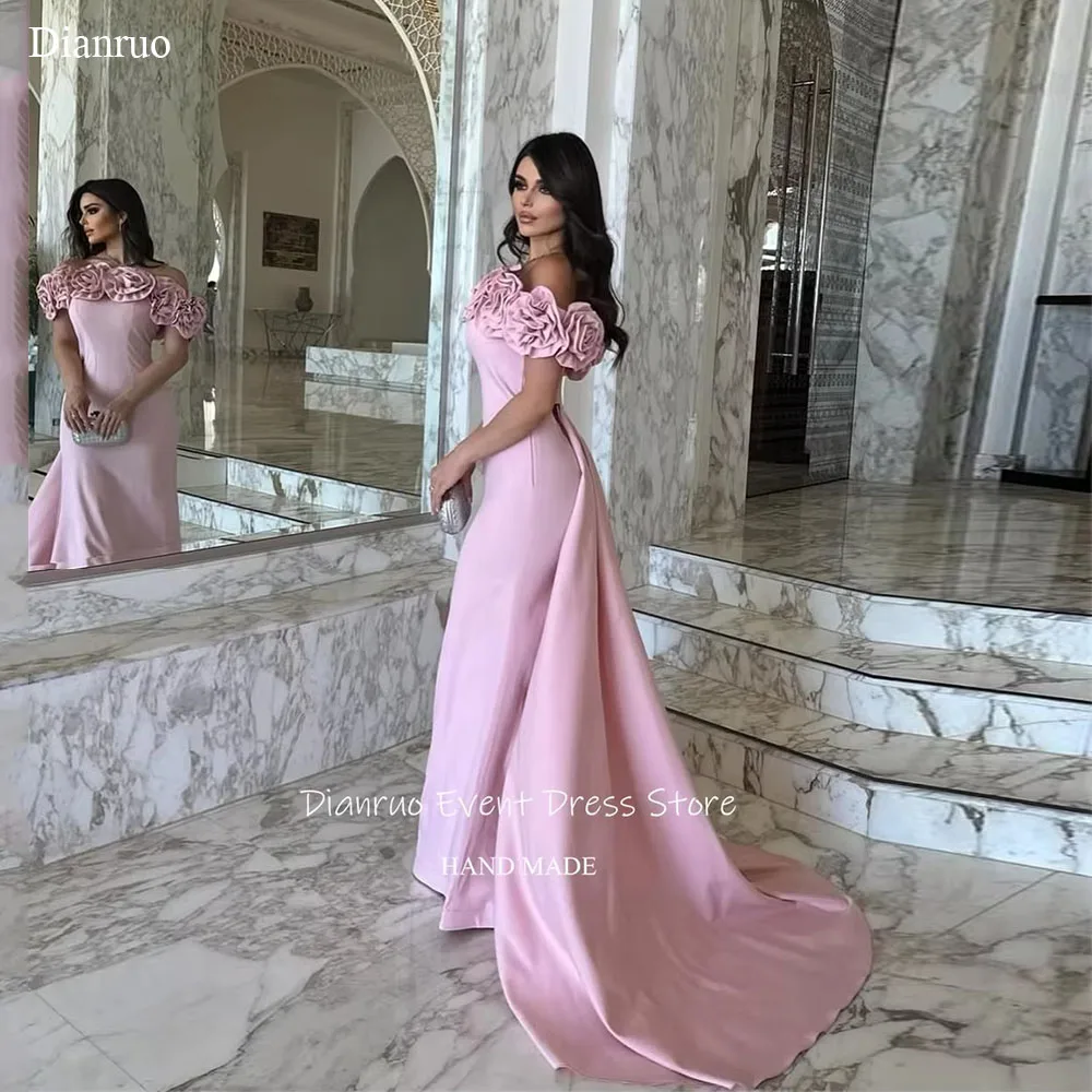 

Dianruo Pink Mermaid Evening Dresses Off Shoulder 3D Flowers Robe De Soirée Femme Elegant Robe De Soiree De Mariage Customized