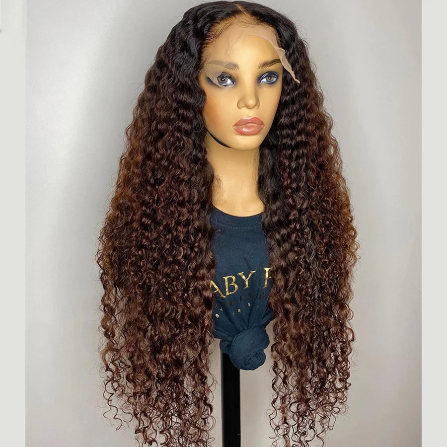 

180%Density 26inch Soft Ombre Blonde Brown Long Kinky Curly Lace Front Wig For Black Women BabyHair Glueless Preplucked Daily