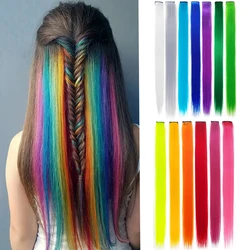 Extensões de cabelo com clipe para meninas, postiços sintéticos, multi cores, cabelos lisos, destaques da festa, estrela negra, 20 