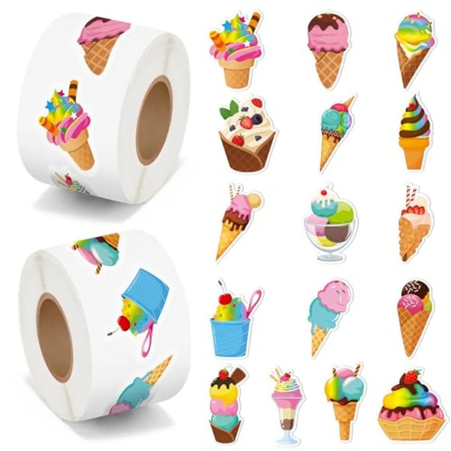 

Stickers - 1000Pcs Stickers in 2 Rolls Waterproof Vinyl Sweets Themed Dessert Decals for Gift Laptop Bottle Scrapbooking Luggag