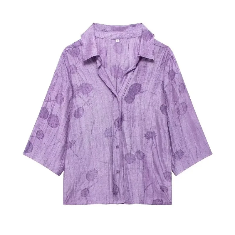 

Casual loose collar single breasted short sleeve shirt+Lace up elastic waist pant 2-piece set spring summer Women' jacquard suit