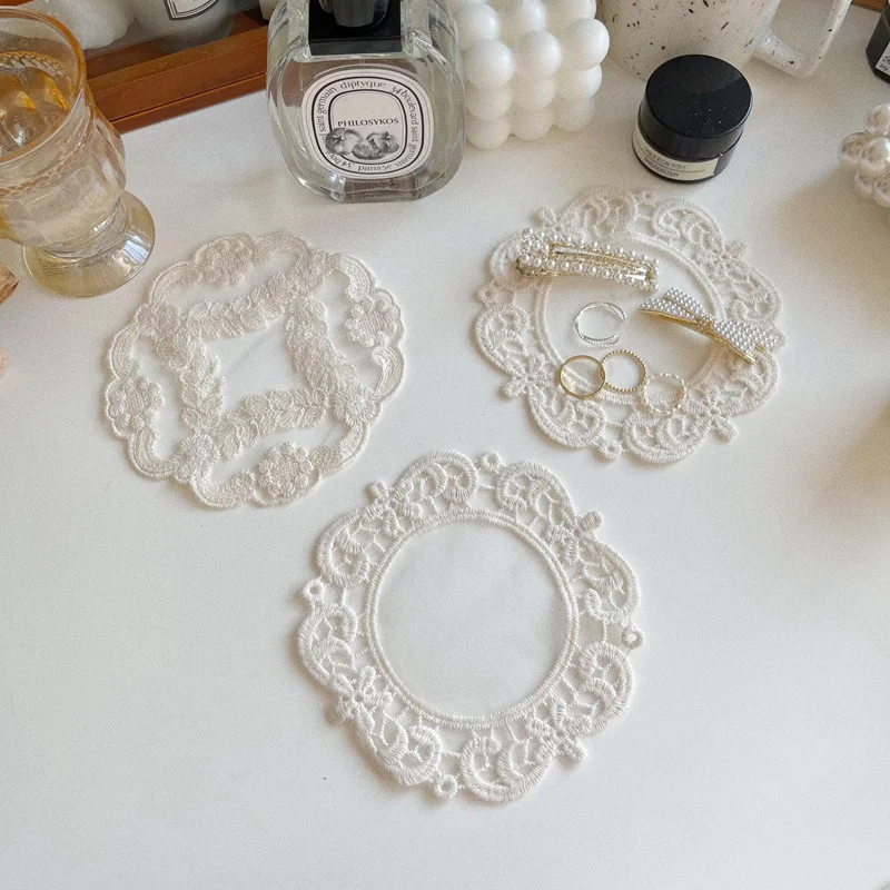 Round Hollow Lace Coaster Table Napkin Embroidery Flower Placemat White Coffee Cup Dining Mat Home Wedding Party Decor 코스터