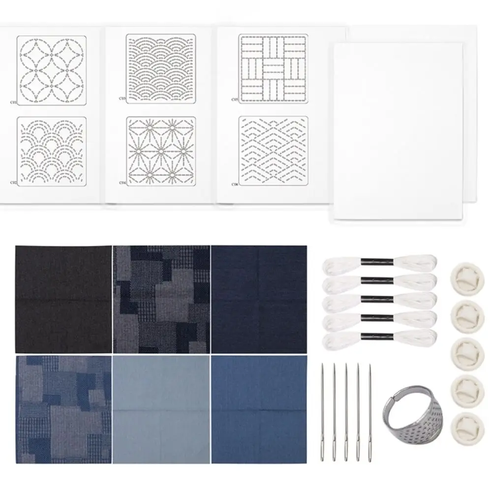 Water Soluble Sashiko Embroidery Beginner Set Denim Fabric With Thread And Needles Hand Embroidery Sashiko Kit Portable Soft