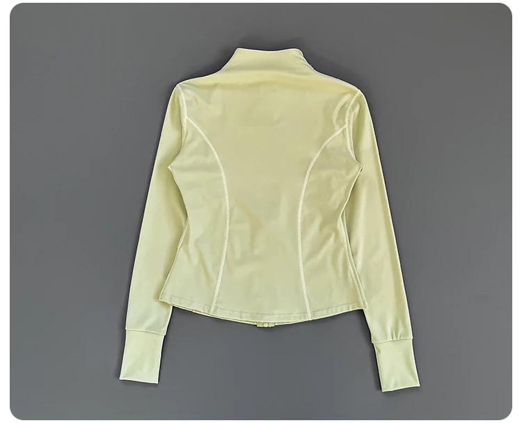 Damen Slim Fit Yoga-Jacke mit Stehkragen, Reißverschluss, Daumenlöchern, langen Ärmeln, für Laufen, Fitness und Sport. – Detail 14