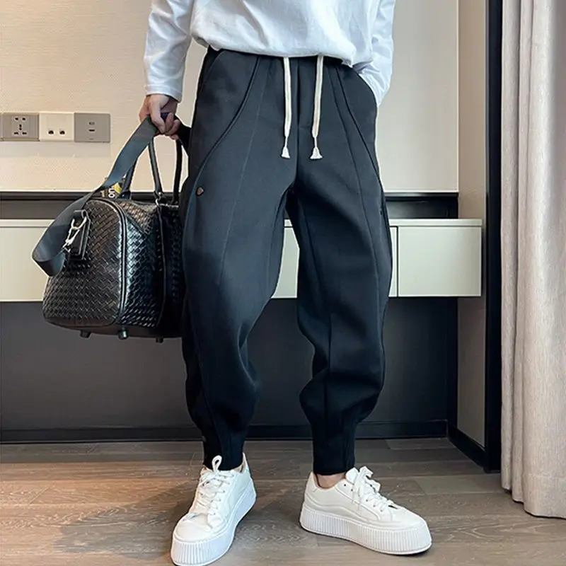 2026 Spring Summer Men's High Waist Loose Thin Harem Sweatpants Cuffed Casual Ins Style