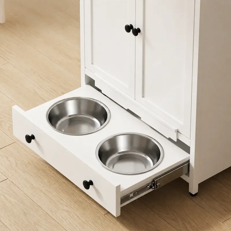 Integrated Pet Storage Cabinet Feeding Station Locker For Dogs Cats Food Bowl